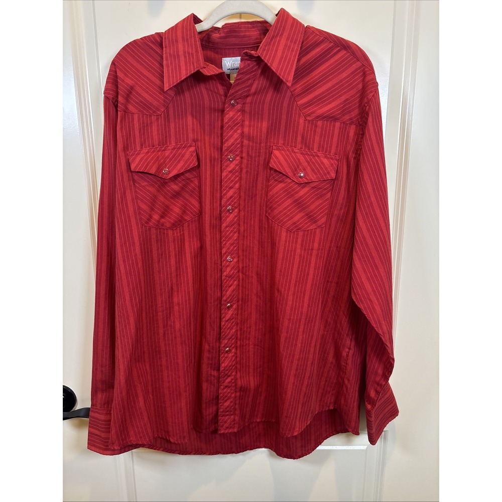 Wrangler Men's Red With Stripes Red Pearl Snap Western Rodeo Size XL